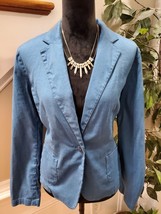 J.Jill Women Blue Linen &amp; Cotton Long Sleeve Single Breasted Blazer Size Medium - £27.52 GBP