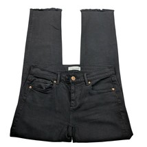LOFT Modern Straight Leg Jeans Size 24 Black Wash Raw Hem Denim - £25.69 GBP