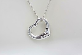 Tiffany &amp; Co. Elsa Peretti 16mm Open Heart Pendant Sterling Silver Neckl... - $224.40