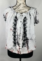 FEVER Tie-Dye Black Multicolor Lace Trim Boho Peasant Blouse Womens Size... - £14.33 GBP