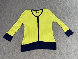 Cable &amp; Gauge Cardigan Sweater Womens Medium Green Navy Colorblock 3/4 S... - $14.84