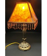 Vintage French Acanthus Faux Shell Beaded Vanity Desk Table Lamp 18&quot; - £71.10 GBP