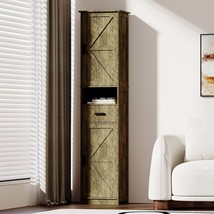 69&quot; Tall Grey Bathroom Storage Cabinet: Barn Doors, Drawer, Narrow - $2,443.56 MXN