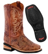 Kids Unisex Real Leather Western Boots Smooth Pull On Distressed Cognac ... - $54.99