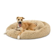 Pet Bed Dog Large 45&quot; Self-Warming Shag Fur Calming Water-Resistant Lining Brown - £66.99 GBP