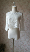 White 3-Quarters Sleeve Lace Top Plus Size Wedding Bridesmaid Lace Top image 2