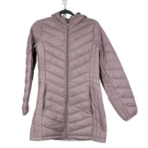 London Fog Puffer Jacket S Womens Tan Long Quilted Light Weight Packable Down - £18.19 GBP