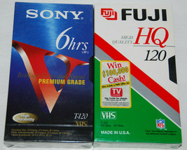 Premium Blank VHS T-120 Tapes Sony VF Fuji HQ Mixed Lot of 2 Tapes NEW Sealed - £4.68 GBP