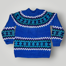 Vintage Handmade Sweater 100% Wool Handknit Ecuador Bright Blue Men&#39;s Large - $120.94