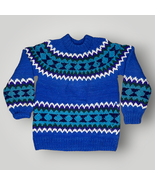 Vintage Handmade Sweater 100% Wool Handknit Ecuador Bright Blue Men&#39;s Large - £95.13 GBP