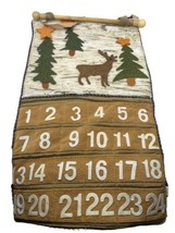 Advent Calendar Moose Trees Primitive Rustic Wooden Dowel Hanger Felt Ch... - £29.20 GBP