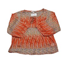 Love 21 Shirt Womens M Orange Round Neck Floral Print Long Sleeve Casual Blouse - £17.70 GBP