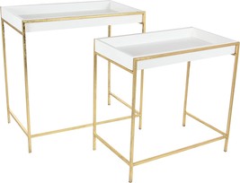 Deco 79 Wood Geometric Nesting Console Table With Gold Metal Legs, Set Of, White - £88.85 GBP
