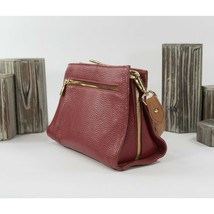 Valentina Red Tan Leather Triangle Crossbody Bag EUC - $44.54