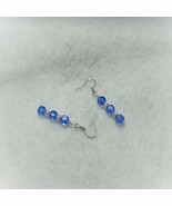 Sapphire Blue Czech Glass Cube Dangle Earrings - $13.66 CAD