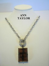 Ann Taylor Pendant Necklace Faux Tiger Eye Crystal Rhinestone Silver Ton... - $15.95