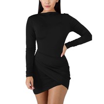 Women&#39;S Sexy Wrap Front Long Sleeve Ruched Bodycon Mini Club Dress,X-Large,Black - £35.40 GBP