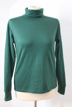 Vtg 90s LL Bean S Green Turtleneck Poly Stretch Knit Top USA - £21.18 GBP