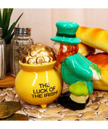 Luck Of The Irish Leprechaun Kissing Pot Of Gold Ceramic Salt Pepper Sha... - $23.23 CAD