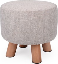 H&amp;B Luxuries Fabric Round Padded Ottoman Foot Rest Stool (4 Legs-Simple Linen) - £31.96 GBP