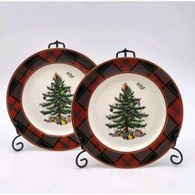 Set Of 2 Spode Christmas Tree Tartan 7.75 Inch Salad Plate Brand New Shi... - $29.99