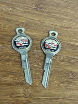 2 Cadillac Shield Logo Gold Tone &amp; Enamel Vintage Car Key Blanks - £37.98 GBP