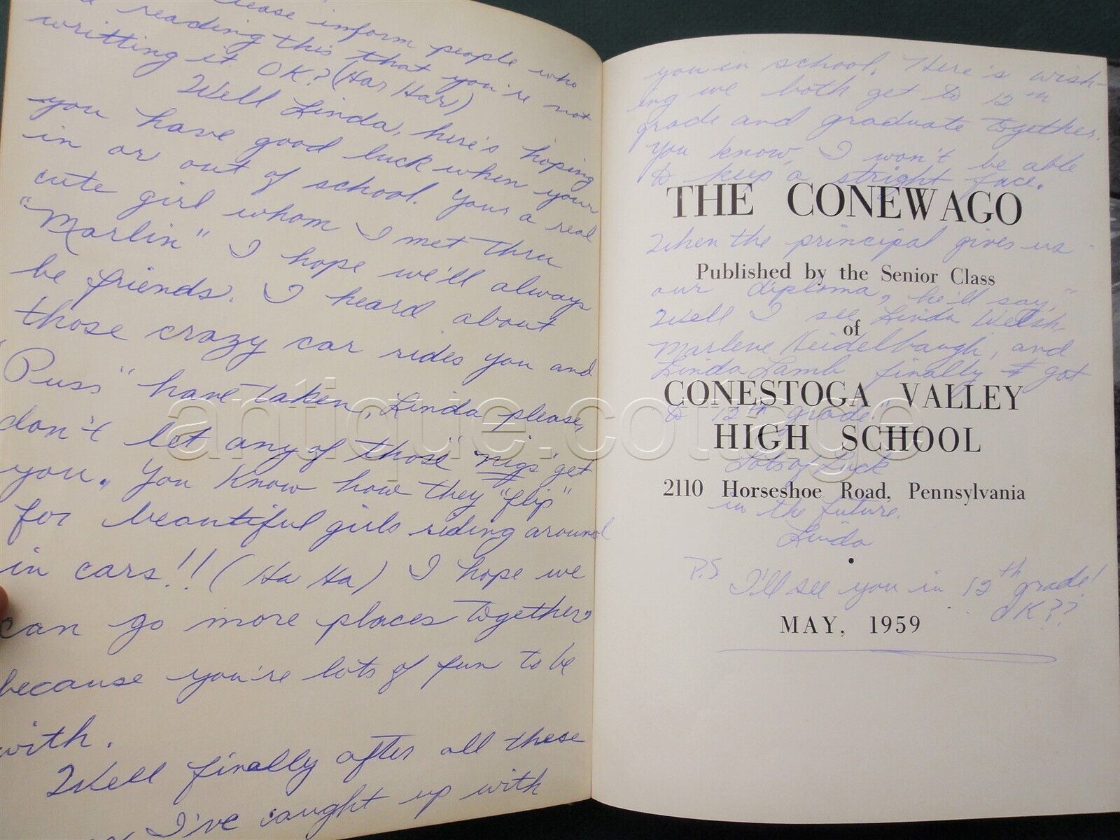 1959 CONESTOGA VALLEY HIGH SCHOOL YEARBOOK lancaster pa LINDA WELSH sig