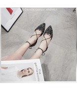 Women Luxury Rhinestone Ballet Flats Cross-Tied Lace Up Flat Shoes Woman Crystal - £30.48 GBP