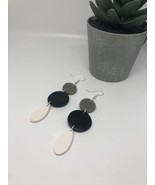 Granite, black and white teardrop dangle earrings | polymer clay earrings - £11.81 GBP