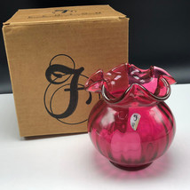 VINTAGE FENTON VASE original box art glassware usa glass Cranberry candle flower - £55.35 GBP