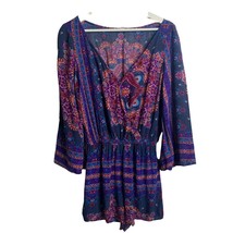 American Eagle Sz XS Romper Multi Color Paisley Bell Sleeve Deep V-Neck ... - $9.46