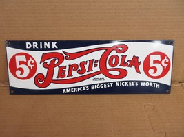 Vintage Drink Pepsi Cola 5¢ Ande Rooney Porcelain Enamel Hanging Sign   B - $82.87