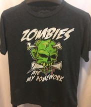 Dynasty Men/Junior Gray T-Shirt Top Short Sleeves L ZOMBIES ATE MY HOMEWORK - £14.05 GBP