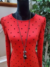 Old Navy Women&#39;s Red Polka Dot Rayon Round Neck Long Sleeve Knee Length Dress S - £22.50 GBP