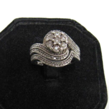 JTW 925 Sterling Silver Diamond Halo Sz 6.5 Engagement Wedding Ring Band Set - £118.26 GBP