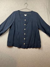 J Jill Top Blouse Button Up Shirt Women Size Petites M Blue Satin Minimalist - £17.10 GBP