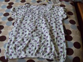 Faded Glory White Flowered Ruffle Shirt  size 7/8 Girl&#39;s NEW - £11.08 GBP