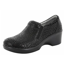 Alegria ERYN FLORAL NOTES Slip Resistant Embossed Leather Clog | Womens 42 Black - £36.51 GBP
