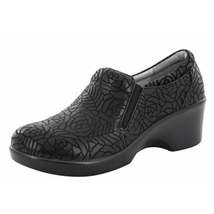 Alegria ERYN FLORAL NOTES Slip Resistant Embossed Leather Clog | Womens 42 Black - $46.75