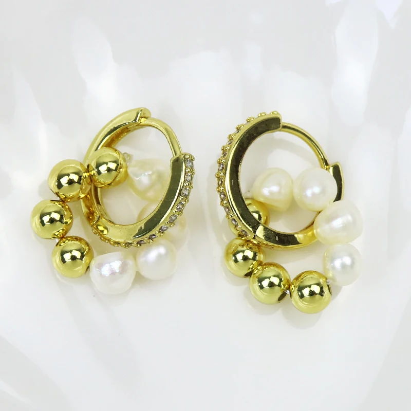 5 Pairs Fresh water Pearls earrings Handmade Beaded dangle earrings  Round Beade - £43.43 GBP