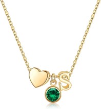 Valentines Day Gifts for Her Initial Birthstone Necklace for Women 14K G... - $62.85