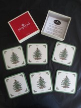 6 Unused PIMPERNEL CHRISTMAS TREE Cork Backed COASTERS in Box - 4&quot; x 4&quot; - $12.00