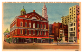 Faneuil Hall Samuel Adams Boston Massachusetts Linen Postcard Unposted - £3.90 GBP
