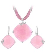 Sterling Silver Rose Quartz Set WHITE GOLD FINISH (earrings and pendant)... - $147.51