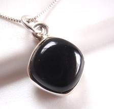 Black Onyx Square with Soft Corners 925 Sterling Silver Necklace Corona Sun - £12.29 GBP