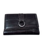 Brighton Croc Brown Leather Trifold Wallet Silver Magnetic Closure Check... - $523.69 MXN