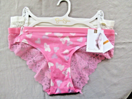 Jessica Simpson 2 pack bikini panties Small pink white hearts white lace New - £14.84 GBP