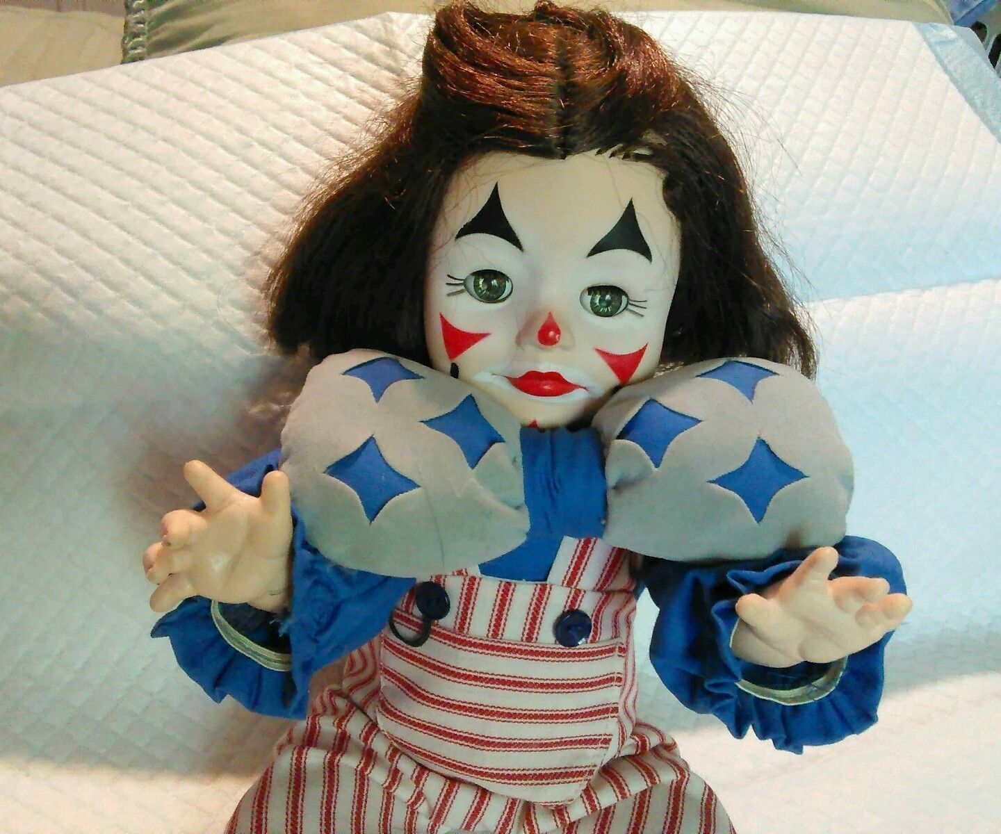 Vtg Clown Doll Circus 1979 Faithwick Collection bowtie Open close eyes 15" - $75.00