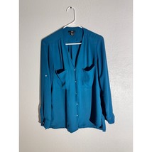 H&amp;M Teal Button Down Blouse Size 8 Lightweight Long - $255.41 MXN