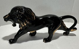 Vintage Ceramic Lion Figurine Black and Gold Statue 18”x9” Mid Century - £70.42 GBP